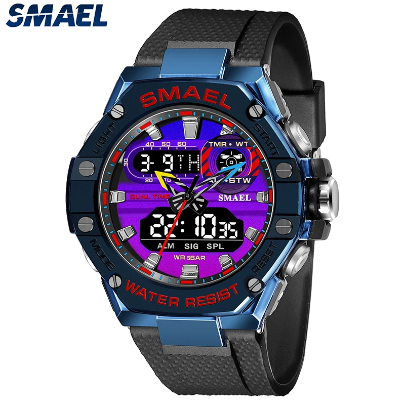 SMAEL-relógio esportivo masculino, relógio de pulso dual time, luz led, alarme fashion, escudo militar, 8066