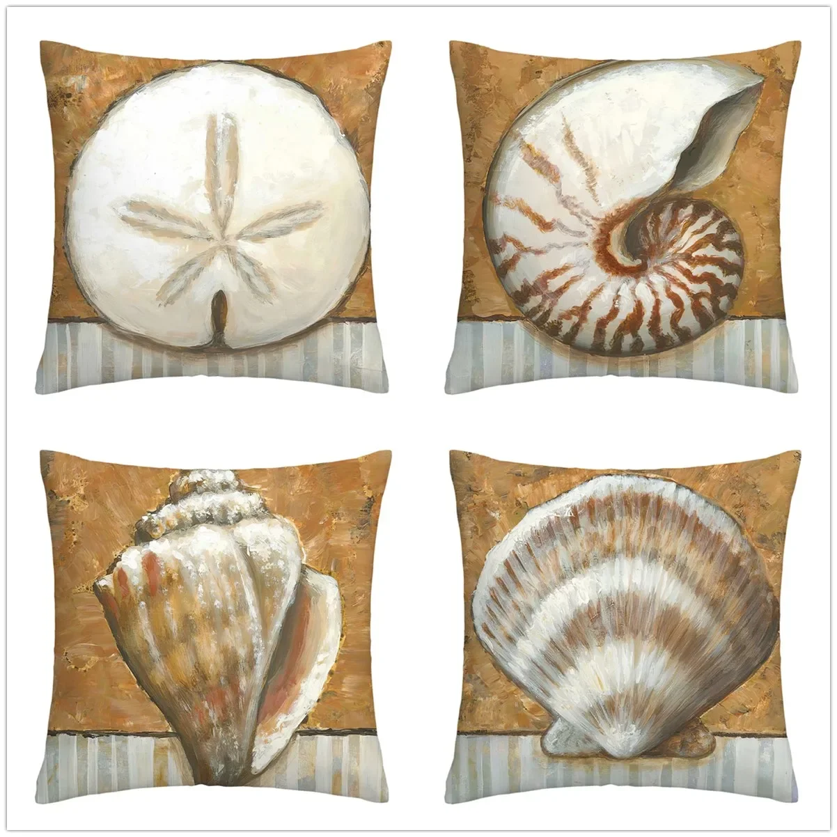 Retro oil painting conch shell linen pillowcase sofa cushion cover home decoration can be customized for you 40x40 50x50 60x60