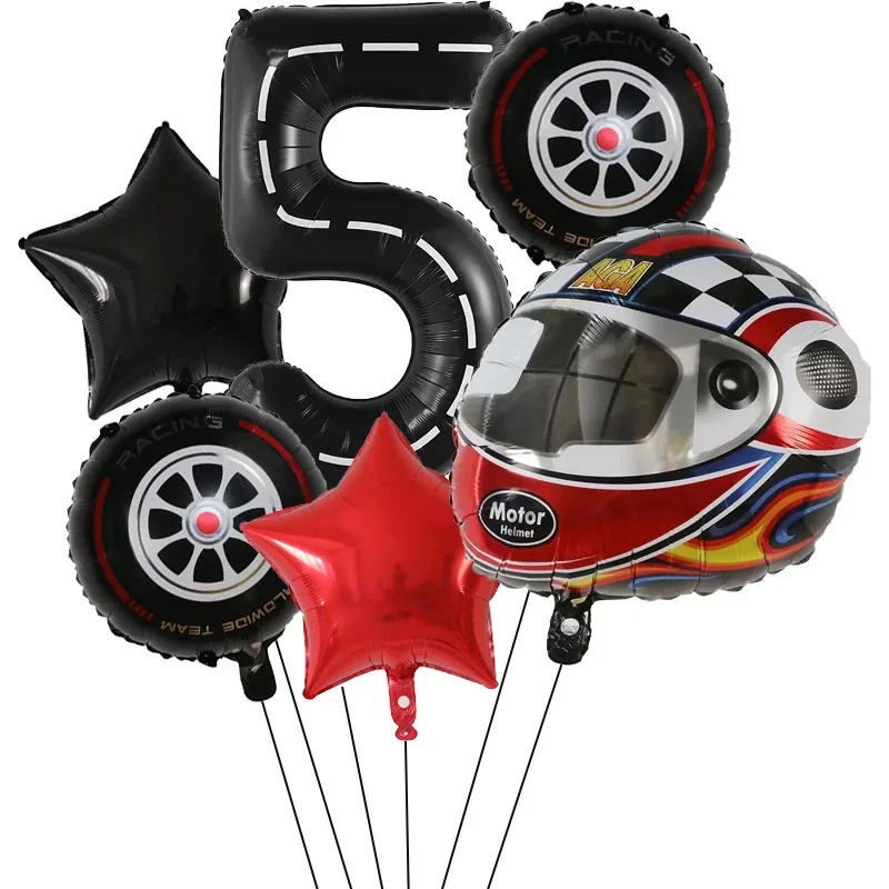 6PCS Motor Helm Ballon Rad Reifen Racing Luftballons Geburtstag Dekor Jungen Rennen Auto Dirt Bike Motocross Hot Rad Party liefert – Detail 7