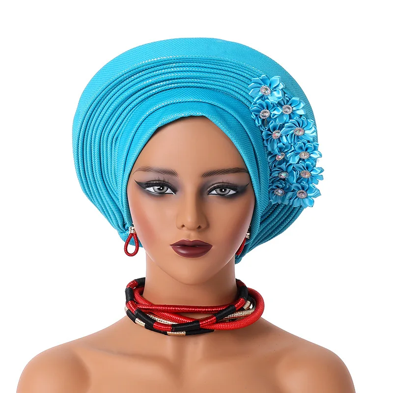 Casamento Multi-Layered Chapéu Turbante, Fan Africano Em Forma de Cabeça Wraps, Headwear plissado, Cristal Nigéria Headtie, Auto Gele, 024008