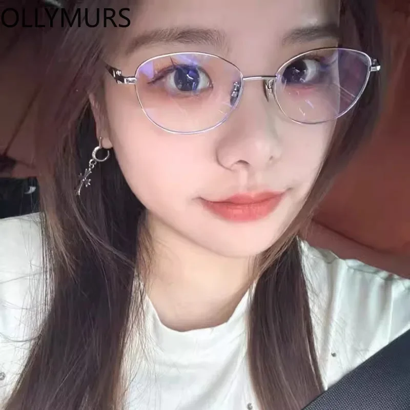 

OLLYMURS Fashion Oval Glasses Frame Women Titanium Metal Lightweight Optical Ladies Myopia Goggles Frames