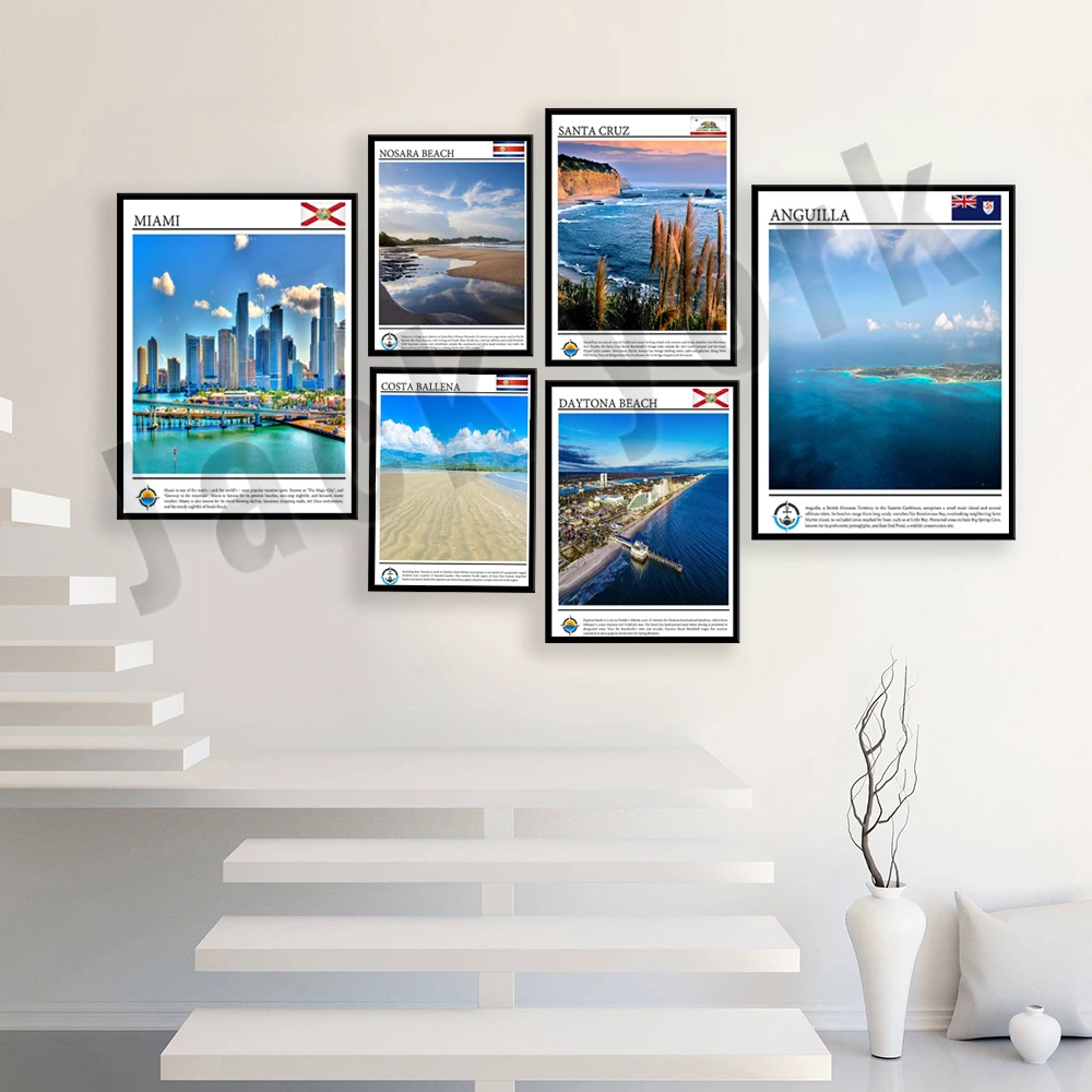 

Santa Cruz California, Daytona Beach Florida, Anguilla, Costa Ballena, Nosara Beach Costa Rica Vacation Travel Poster, Beach Gif
