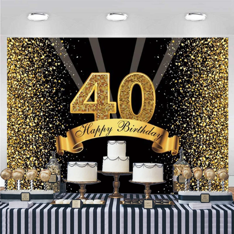 Rose Gold 40th Backdrop For Woman Man Happy Birthday Party 40 Years Old Crown Photography Background Lady Photocall Photo Banner