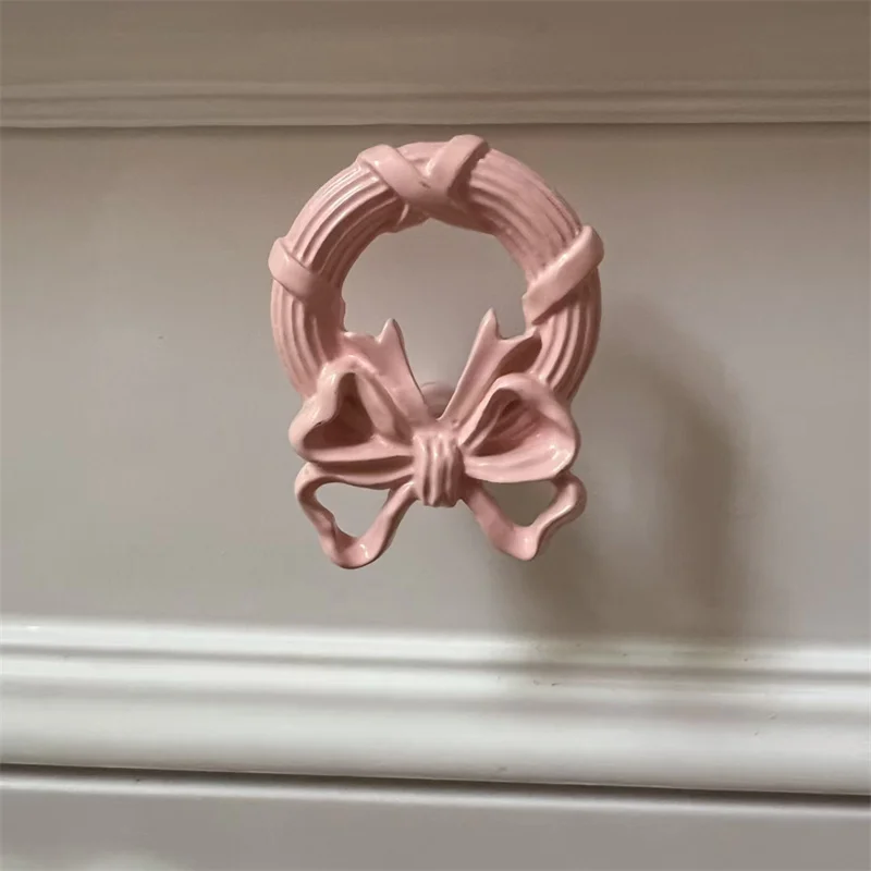 Pink Bowknot Furniture Handle Single Hole Cabinet Handles Door Drawer Knobs Garland Decor Cupbaord Wardrobe Closet Pulls Diy