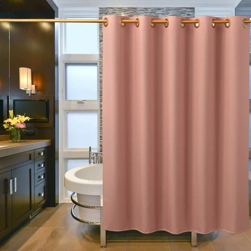 Lmitation Linen Waterproof and Mildew Proof Shower Curtain Pink Thickened Anti-Mold Suit Free Perforated Partition Curtain