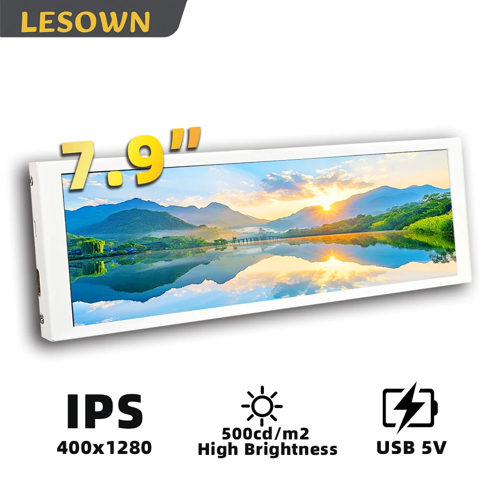 

LESOWN 7.9" Mini Horizontal Bar Display 400x1280 IPS LCD Ultra-Slim Portable Monitor Touch/No Touch for Laptop Gaming Consoles