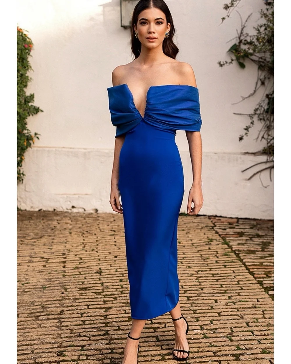 

Customized Exquisite Jersey Sheath Off-the-shoulder Midi Dresses Prom Modern Style Pastrol Unisex Chinese Formal Casual