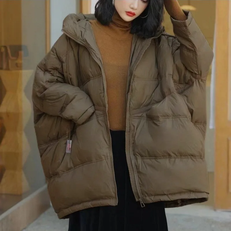 

CXFS 2025 Новая зимняя женская куртка на 90% белом утином пуху, повседневная свободная теплая парка большого размера, женская куртка-пуховик с капюшоном на шнурке