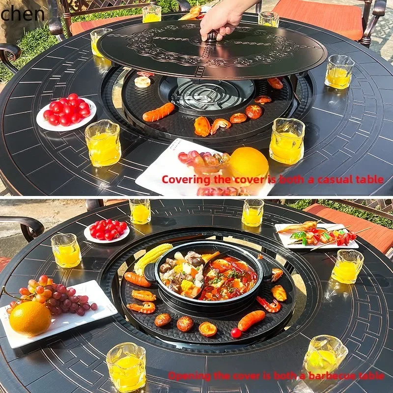 TQH-c13  Outdoor BBQ Table and Chairs for Courtyard Garden Balcony Villa Home Use Open-Air Full Cast Aluminum Dining Set