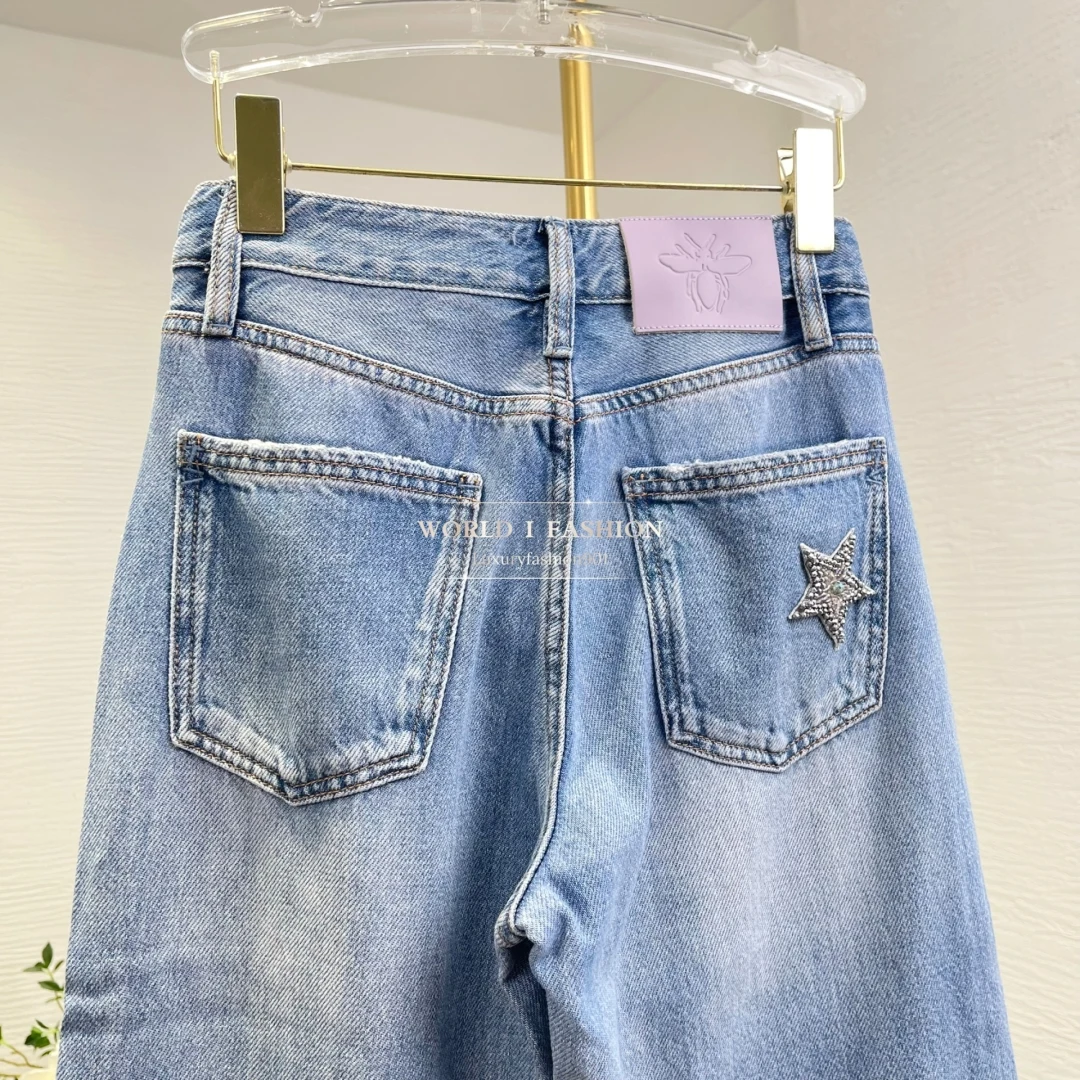 Star Beading Blue Denim Pants