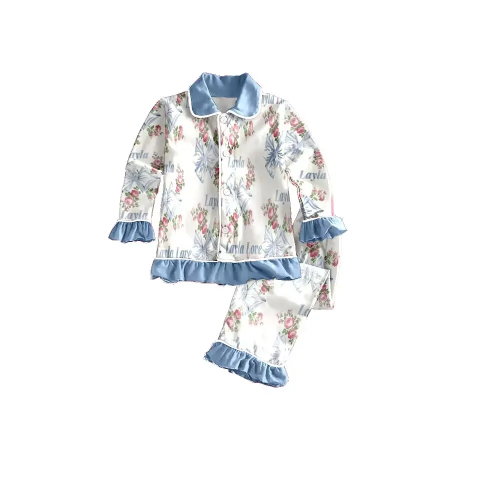 Boutique prints pigiama per bambini set da bambina bottoni con colletto set da 2 pezzi per indumenti da notte per ragazze