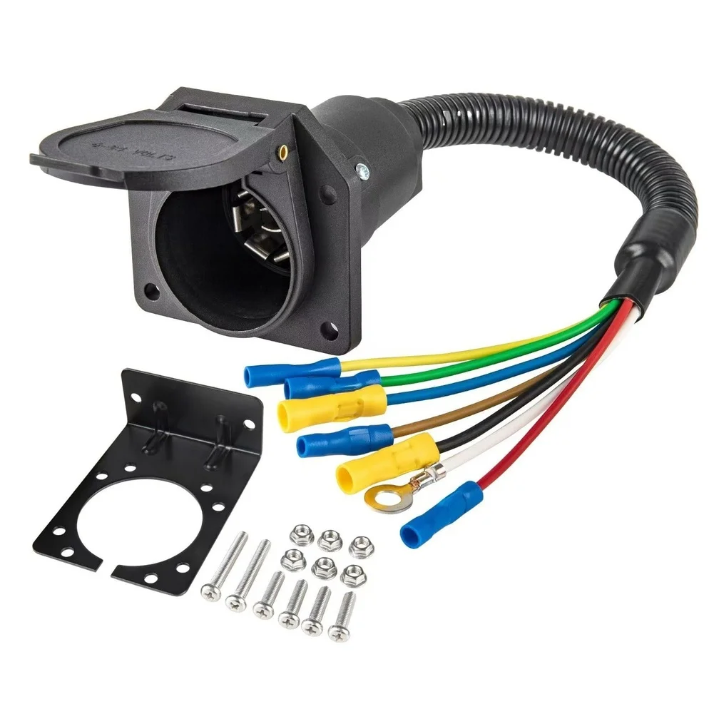 1pc 7-Way RV Trailer Light Connector Socket Quick Converter With Mounting Bracket For Tail Lights Brake Lights Reversing Light