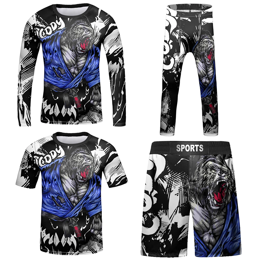 5-14 Year Old Sublimation Kid Animal Print Fashion Sports Outfits Boys Boxing Rashguard Set Children's Gym Fitness Training Suit