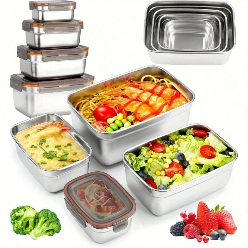 4 Pack Food Storage Containers with Lids, Stainless Steel Fridge Storage Containers Airtight Leak-Proof Metal Storage Containers for Food Leftover Storage At Home or For Camping Trip Road Trip