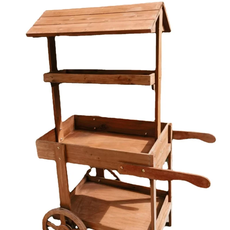 American country fir storage cart retro home balcony flower stand shop window bar creative decoration ornament