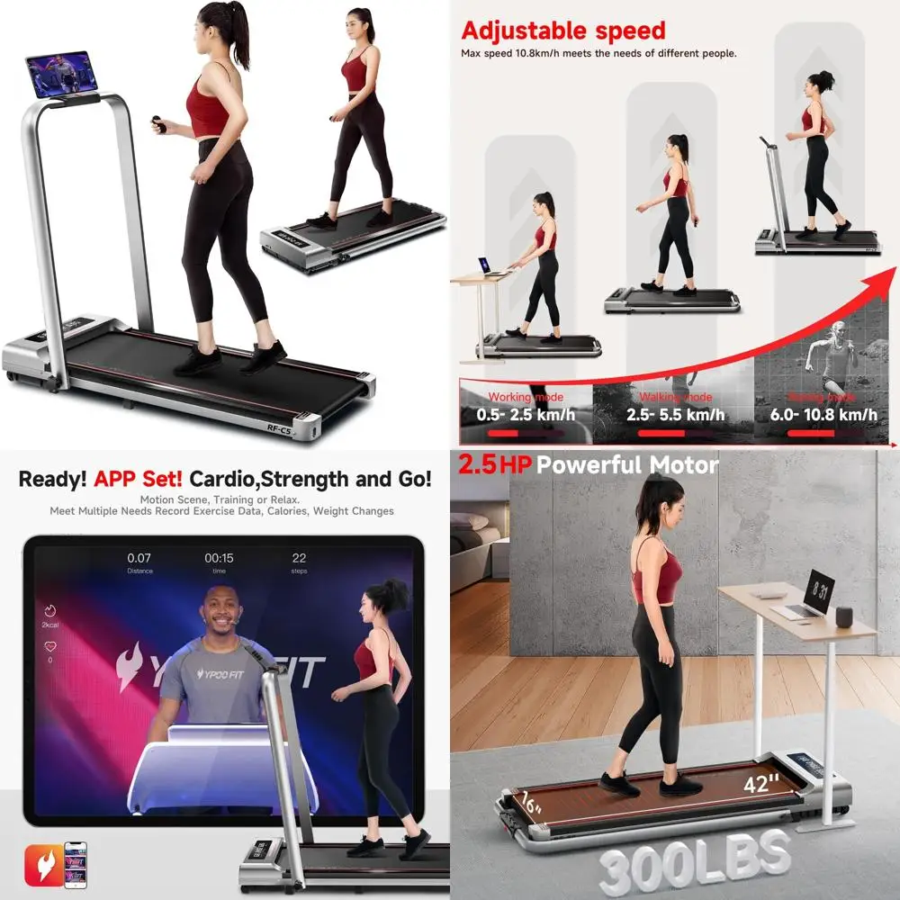 جهاز مشي محمول بقوة 2.5 حصان تحت المكتب للمنزل والمكتب - وسادة مشي بسعة 300 رطل، تصميم قابل للطي لممارسة التمارين الموفرة للمساحة