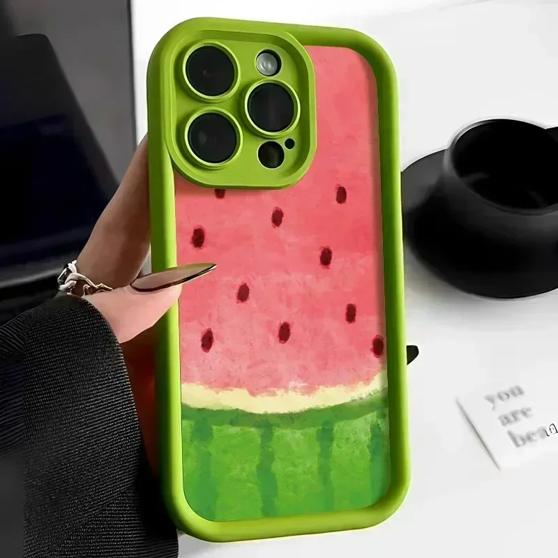 Korean Cute Watermelon Phone Case For iPhone 14 Pro Case iPhone 11 13 12 15 Pro Max XR XS X 7 8 Plus SE Matte Shockproof Cover