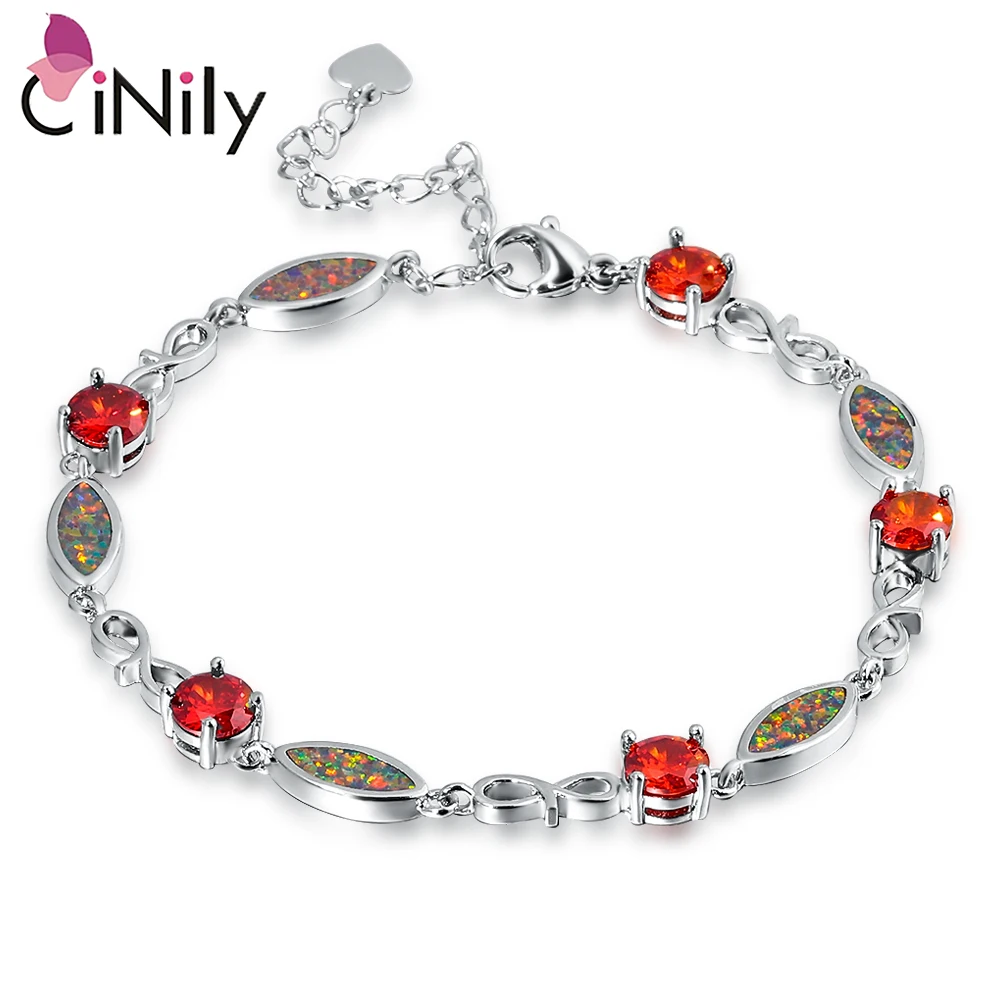 CiNily Fire Opal & Orange Garnet Half Chain Bracelets Silver Plated Fine Link Bracelet With Stone Bohemia Boho Jewelry for Woman