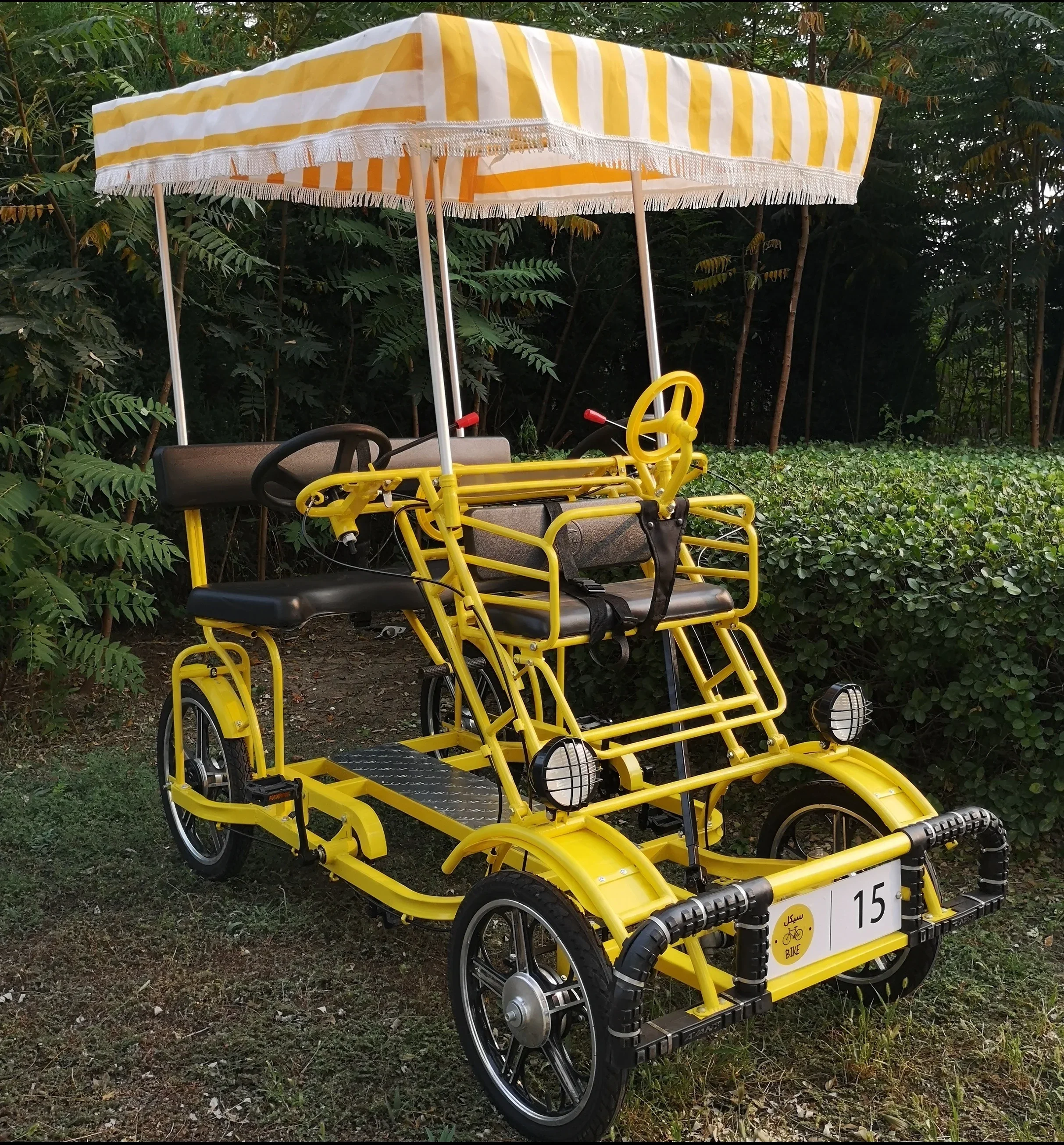 Factory outlet sightseeing four wheels canopy tandem Quadricycle Surrey bike cycling with child seat