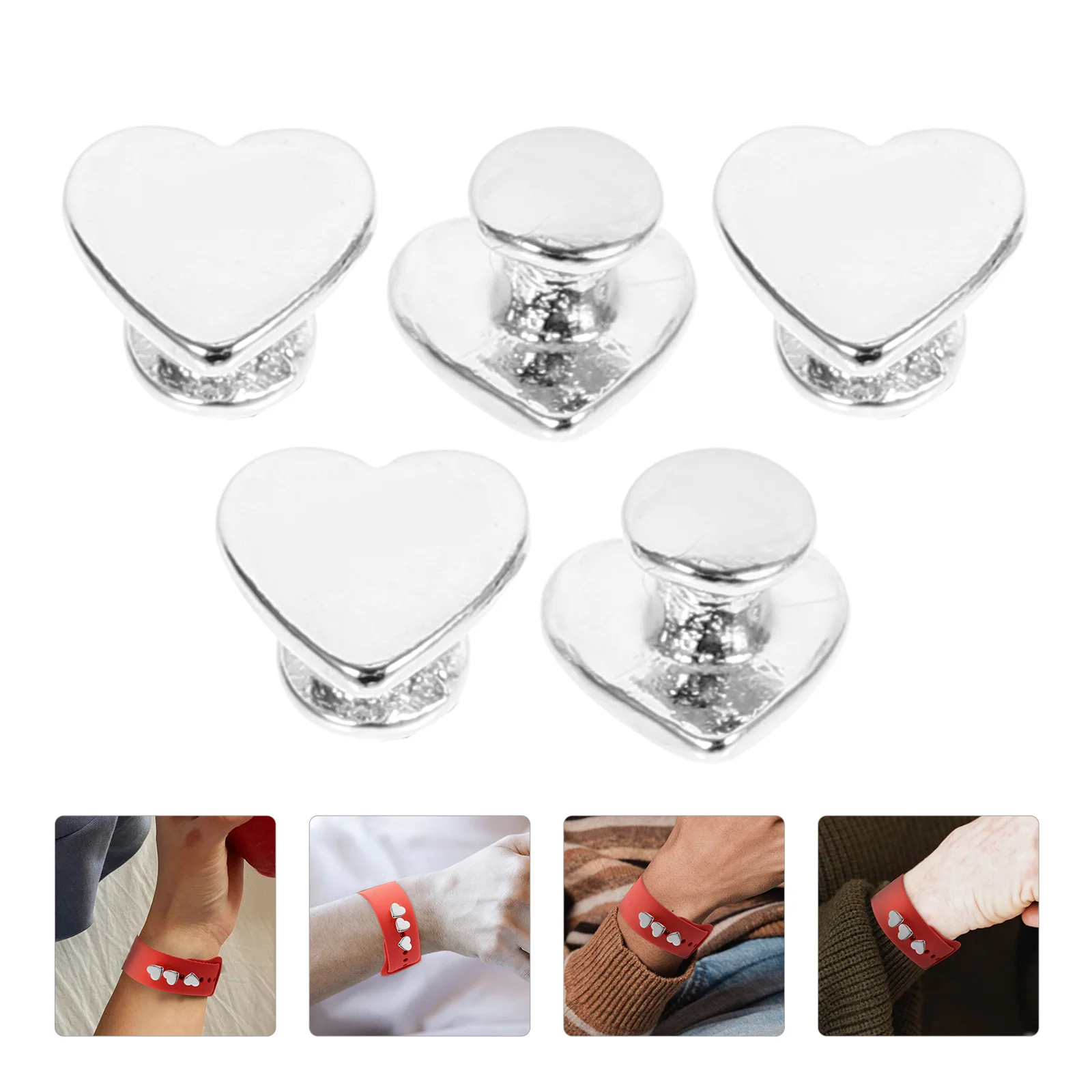 5 Pcs Watches Strap Decoration Decorative Heart Nails Band Charms Belts Glossy Delicate Watchband Decors Silver Adorns