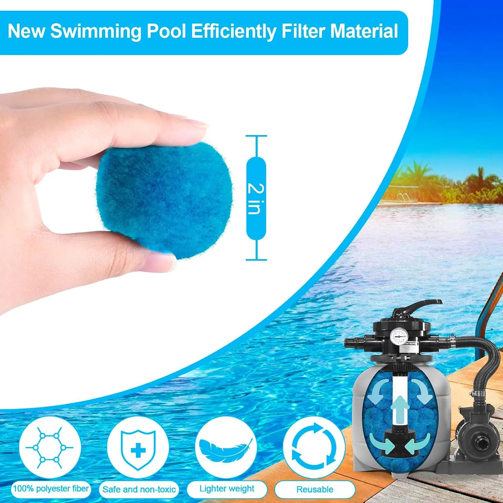 Hot Tub Filter Ball Durable Reliable Fiber Swimming Pool SPA Filter Sand Alternative Household Supplies Reusable Filter Ball