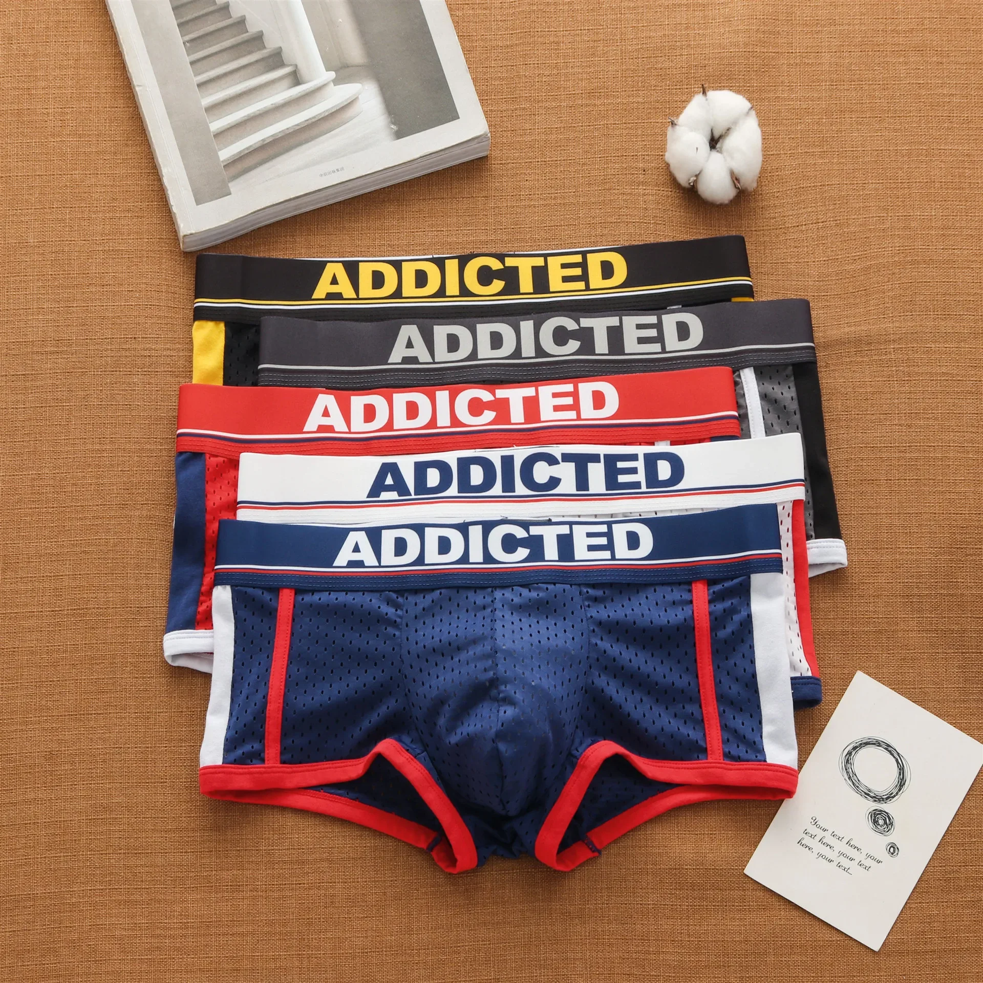 Addicted Mannen Slipje, Laagbouw Ademend Ijs Zijde Mesh Comfortabele Tij Boxers