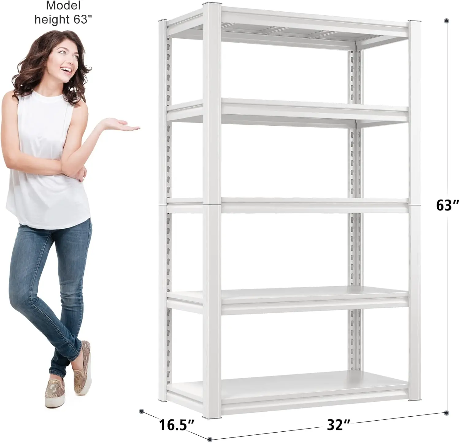 Raybee Garage Shelving Heavy Duty Garage Storage Shelves 2010Lbs Commercial White Metal Shelving Unit 5-Tier Adjustable Storage