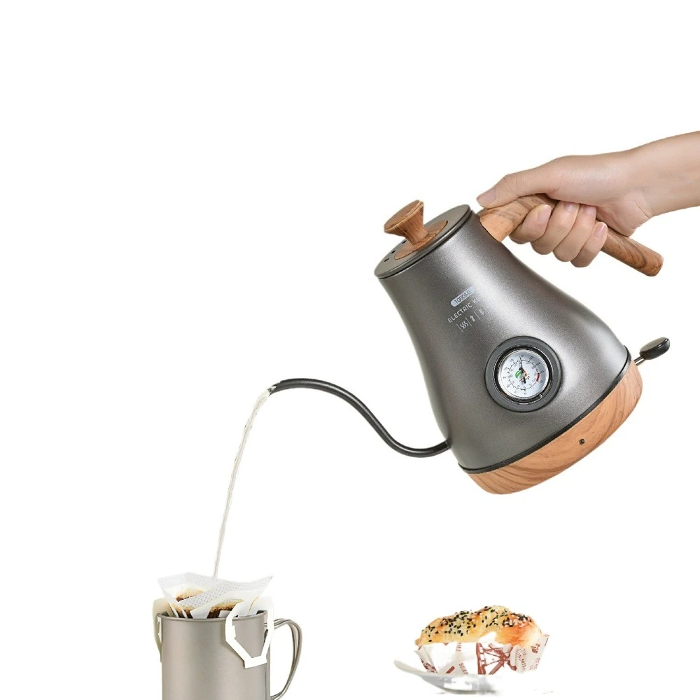 Stainless steel electric kettle, constant temperature, dry-boil protection, retro style, painted wood grain, visible temperature