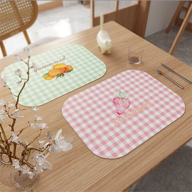 30x40CM Ins Style Dining Mat Korean Grid Leather Mat Waterproof Oil Proof Heat-Insulating Ceremonial Restaurant Plate Mat