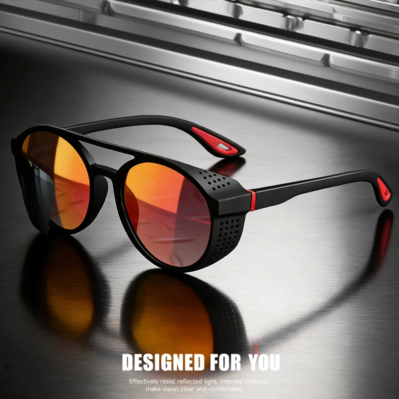 Runde polarisierte Sonnenbrille für Männer und Frauen, Steampunk-Stil, Sport, Reisen, Angeln, Fahren, Sonnenbrille, Markendesigner, UV400