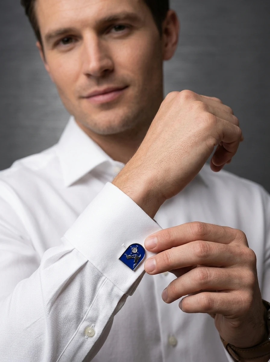 Asymmetrical World Map Enamel Cufflinks Blue Background French Shirt Cuff Links, Vintage Travel Theme Suit Cuff Studs for Men