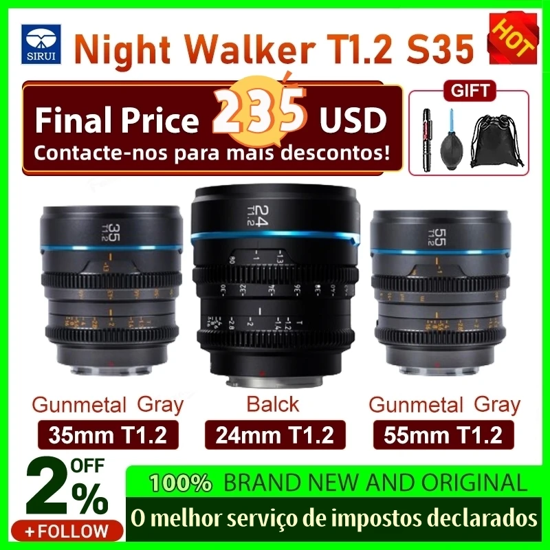 Sirui Night Walker 24mm / 35mm / 55mm T1.2 16mm 75mm S35 Cine Lens Series Lightweight Fast T1.2 Aperture Lens sirui nightwalker