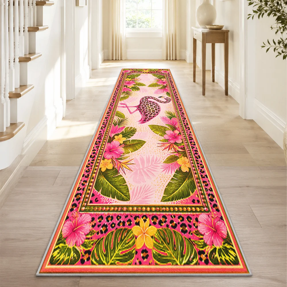 Modern Cheetah Runner Rug Pink Tropical Palm Leaf Carpet For Hallway Luxury Living Room Stairs Entrance Long Floor Mat New view 3