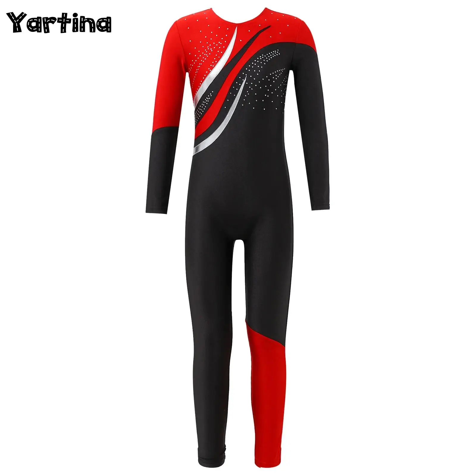 Bambini ragazze ginnastica aderente balletto danza body Unitard lucido strass chiusura con cerniera invisibile tuta da ballo posteriore