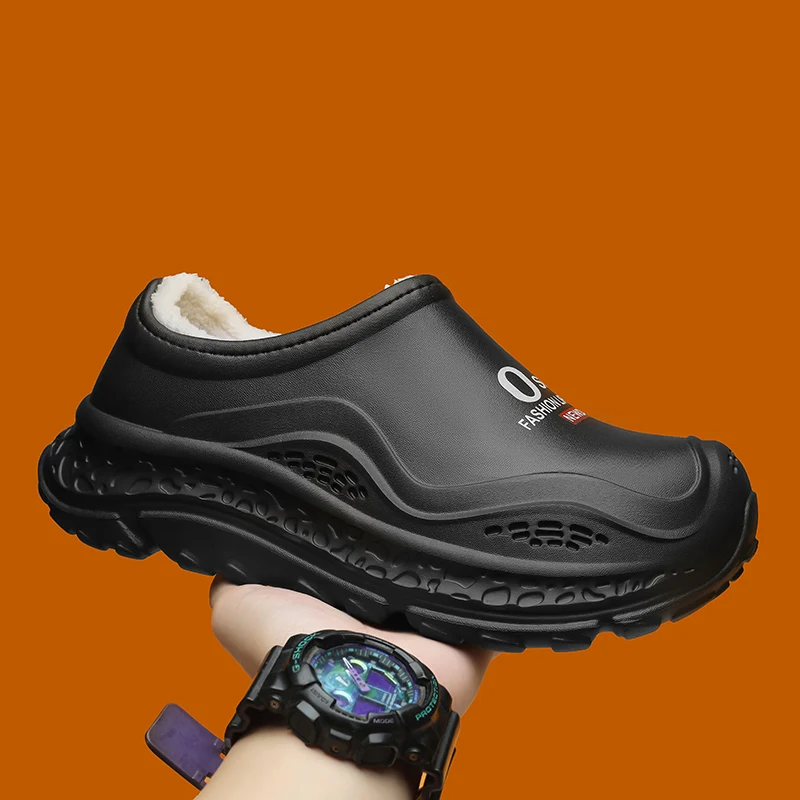

New Fashion Cotton Slippers Men Winter Warm Home Cotton Shoes Waterproof Garden Shoes Indoor Slip on Concise Shoes
