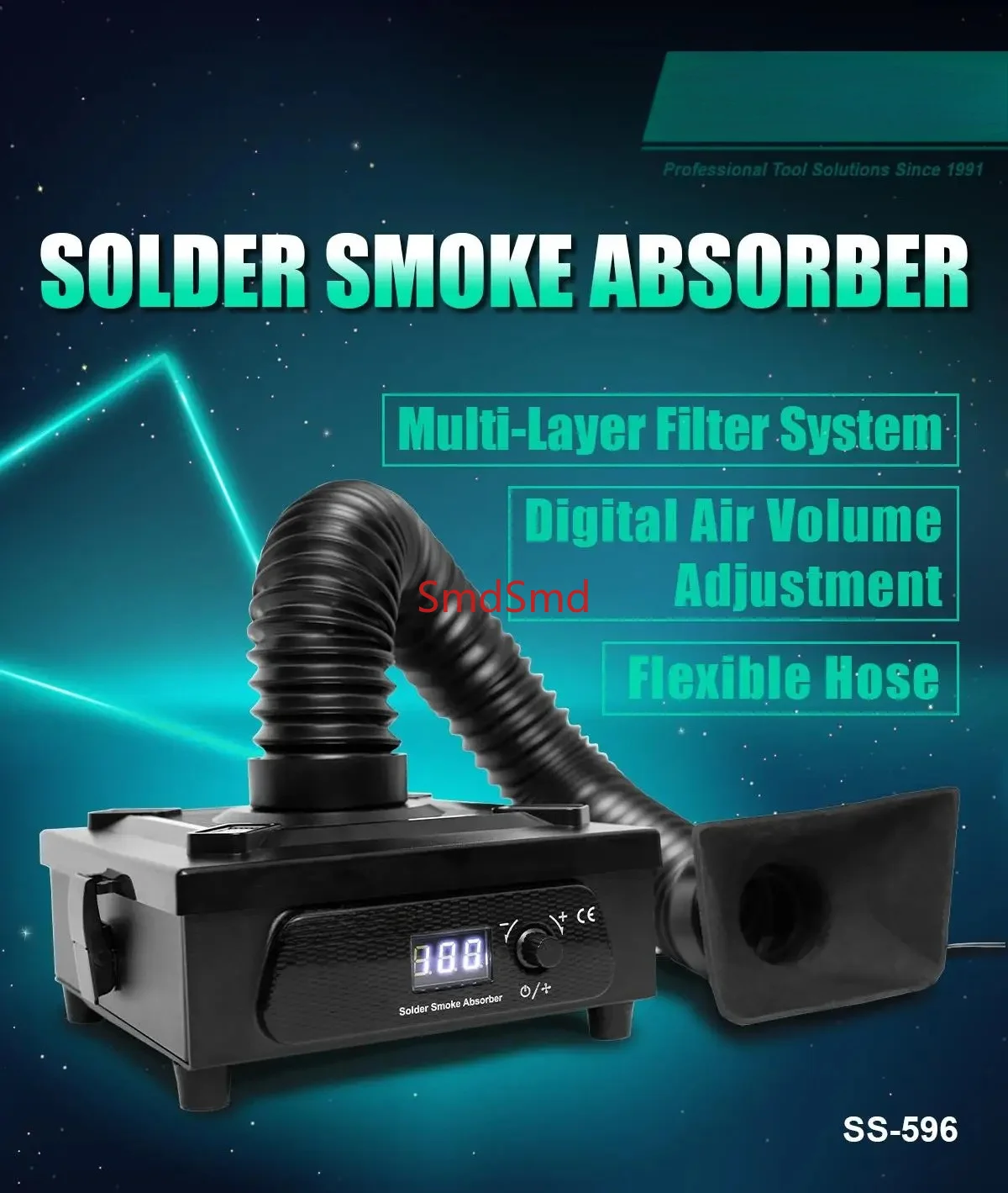 SS-596 Mini Efficient Purification Smoking Instrument Solder Iron Smoke Absorber ESD Fume Extractor