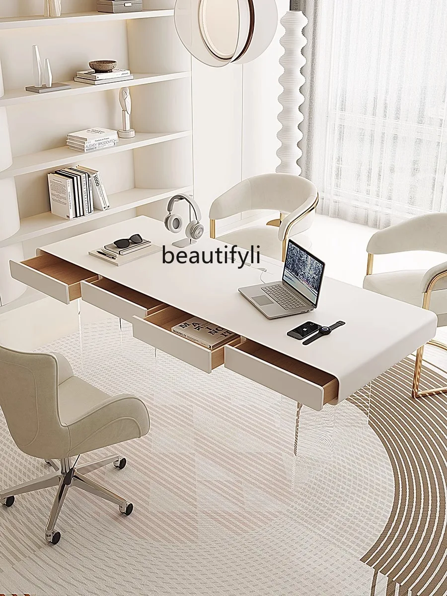 Cream Style Suspension Desk Modern Acrylic Small Apartment Home Study Designer Desk Dressing Table Integrated