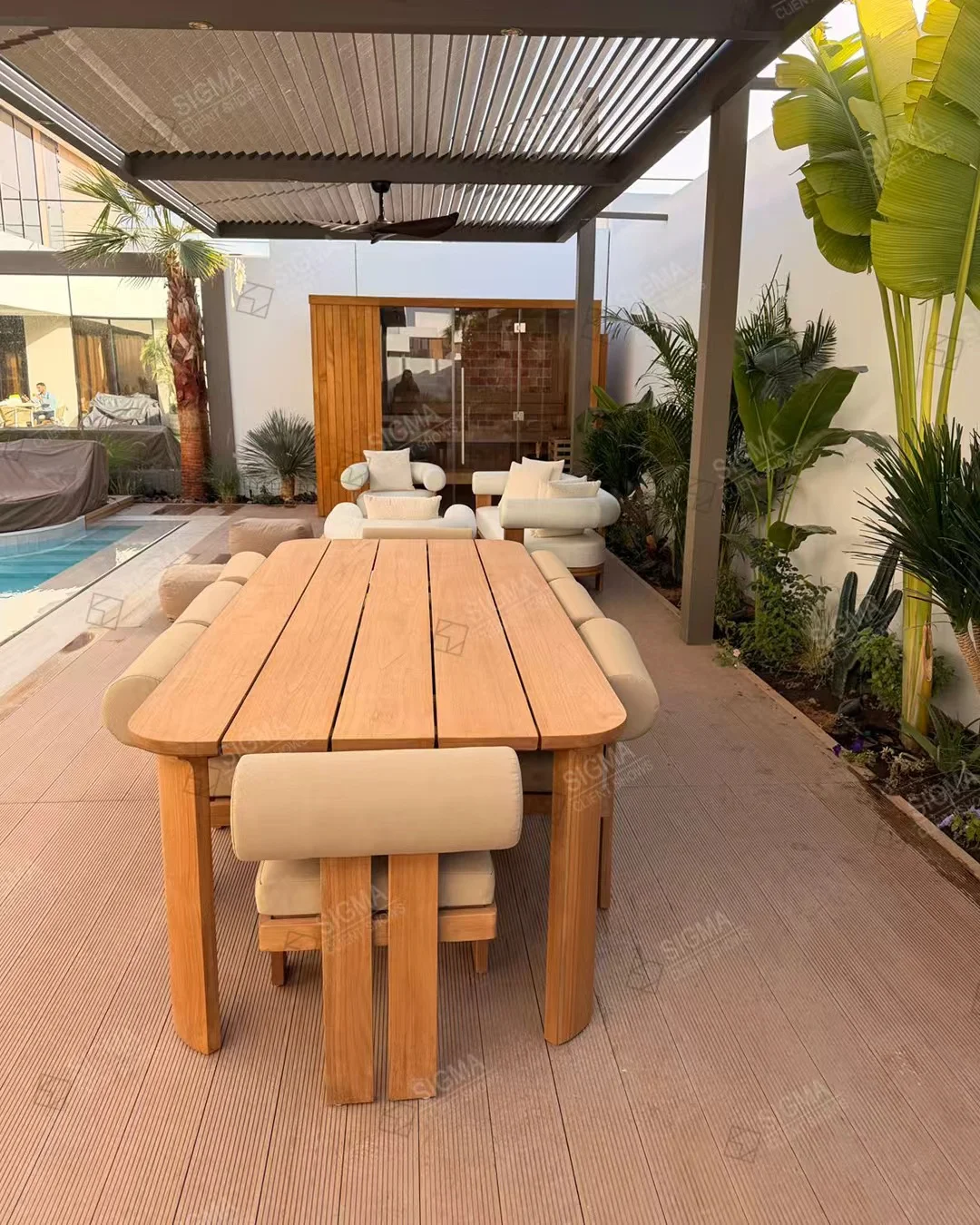 

High Quality Modern Teak Wood Garden Sofa Set Hotel Outdoor Beach and Restaurant Furniture Patio Sofa and Coffee Table Set