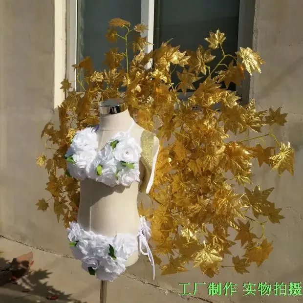 

New Children's Runway Models Swimsuits Girls' Stage Performances Rose Petals Bikini Wings Set