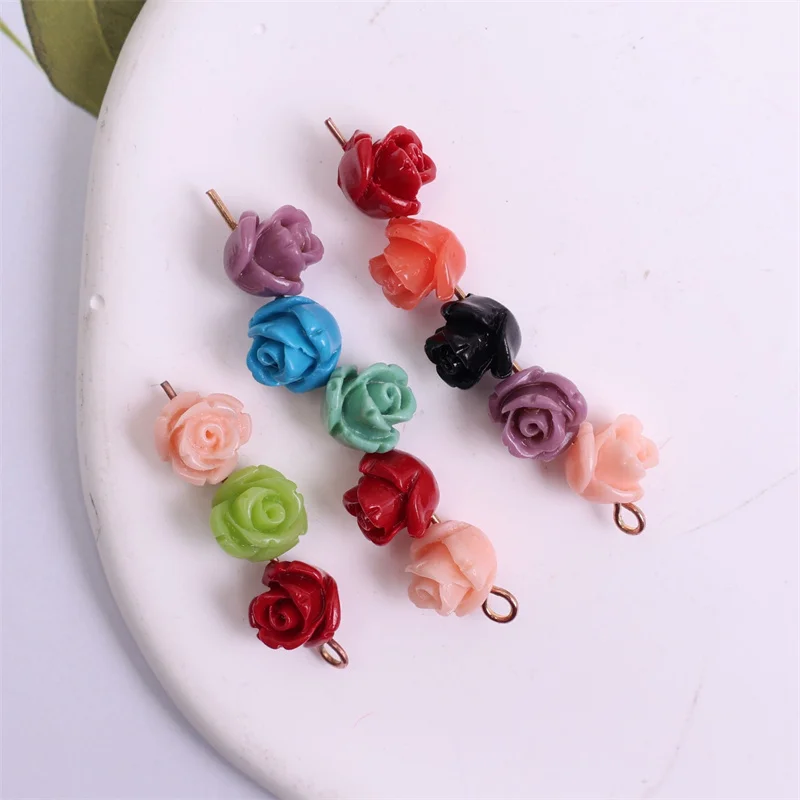 

Newest 100pcs/lot 8mm color print cartoon rose flowers shape shell beads with holes diy jewelry garment hair accessory