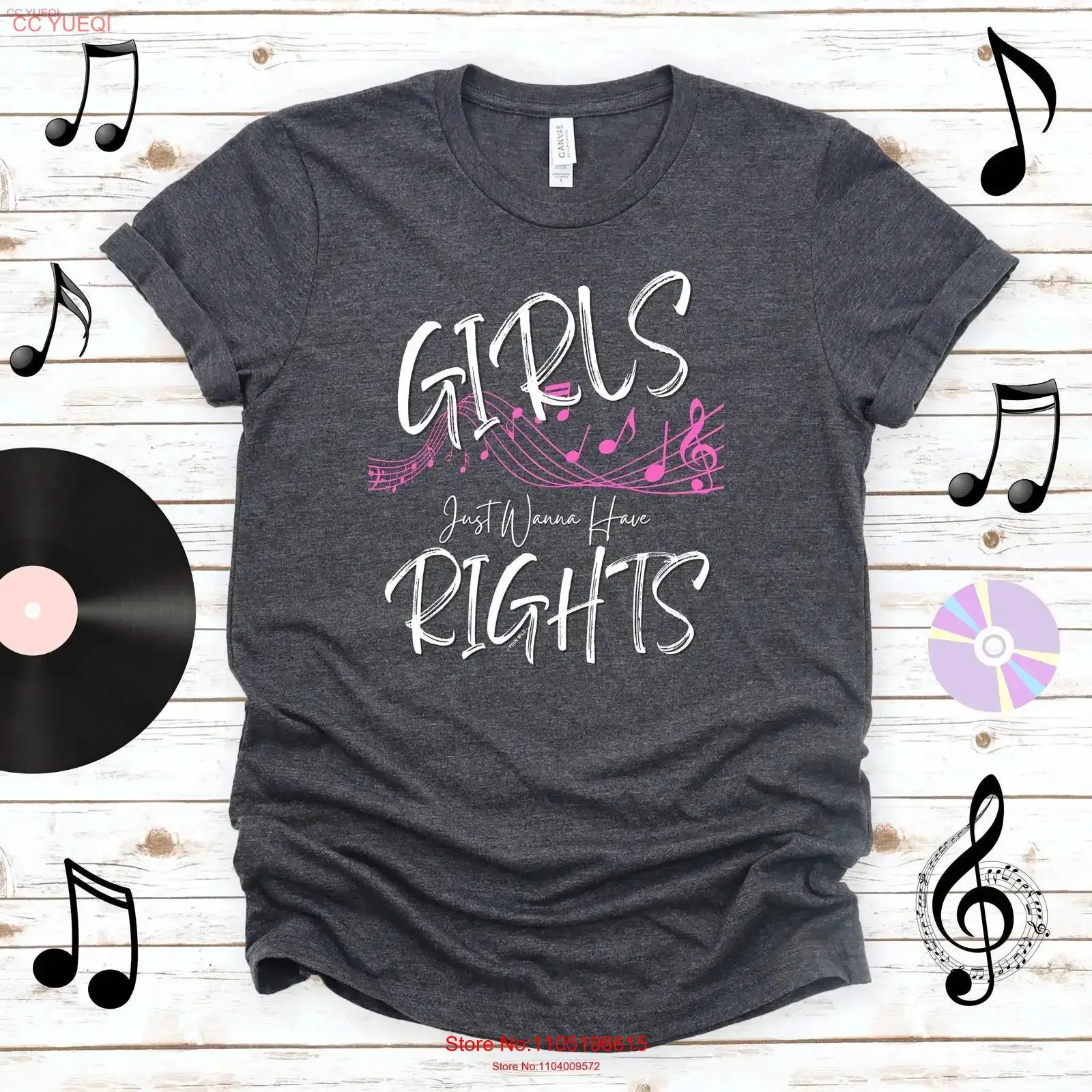 Girls Just Wanna Have Rights Music Tour 2023 Concert Rocks Notes T Shirt Rosado I Love Pink vintage Washed Stretched homme
