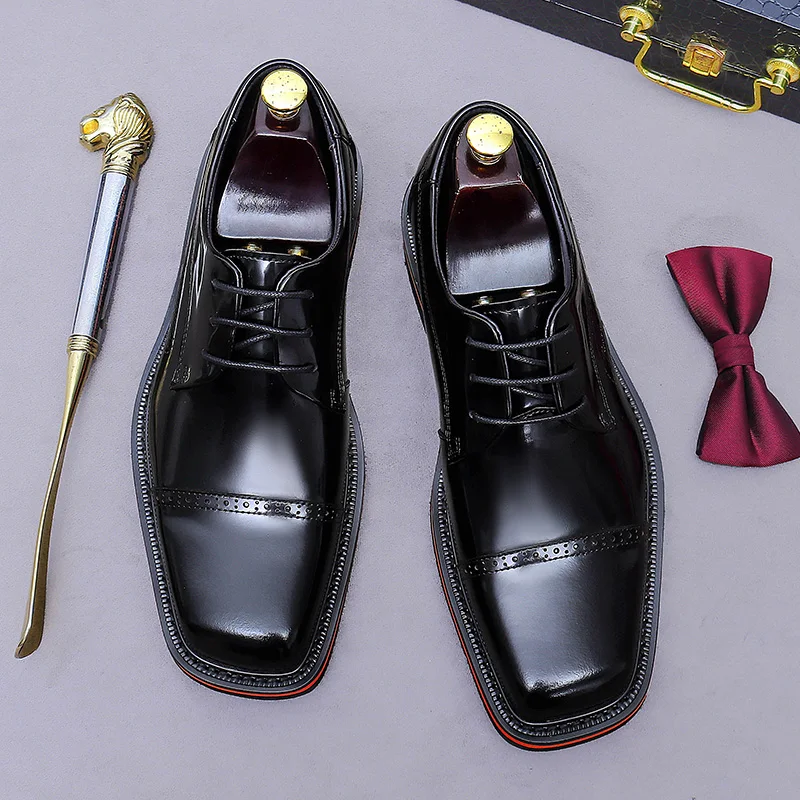 three joint men's shoes cowhide leather breathable shiny surface high-end versatile fashionable derby shoes for men