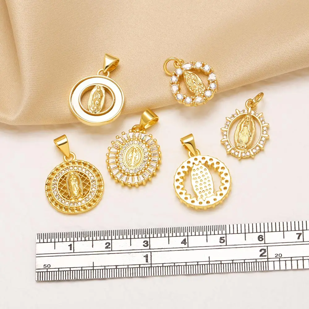 OCESRIO Our Lady of Guadalupe Pendant Copper Gold Plated Virgin Mary Charms for Necklace DIY Jewelry Making Supplies pdtc073