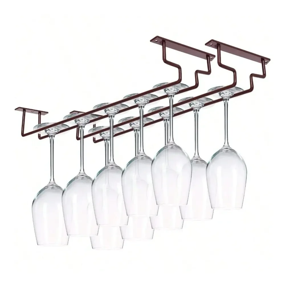 

Набор из 2 штук: Подвесная подставка для 15,6-дюймовых бокалов для вина, вмещает до 10 бокалов, для шкафа/барной стойки, коричневый, 2 шт.