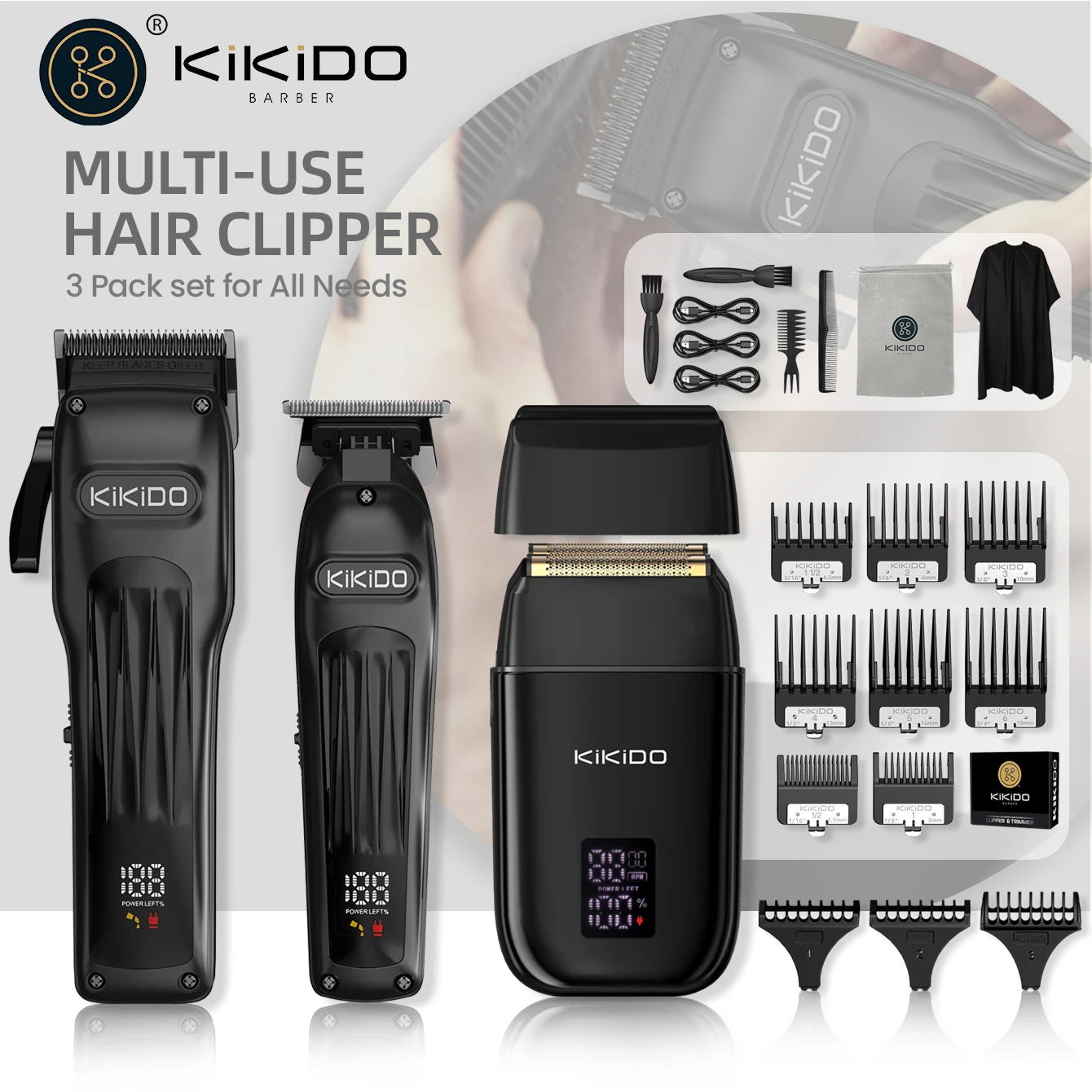 

KIKIDO Professional Combo Kit Hair Clipper Electric Shaver Cordless Hair Trimmer Set for Men Cordless Haircut Machine for Barber