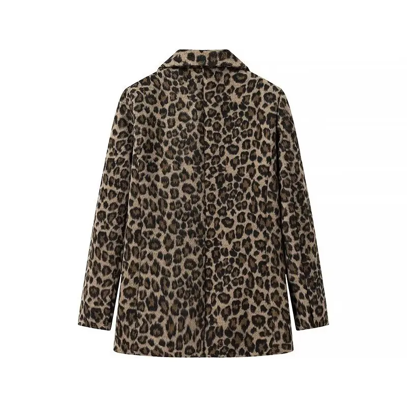 Autumn Winter New Women's Leopard Blazer Jacket Single breasted Long sleeved Animal Pattern Suit Coat