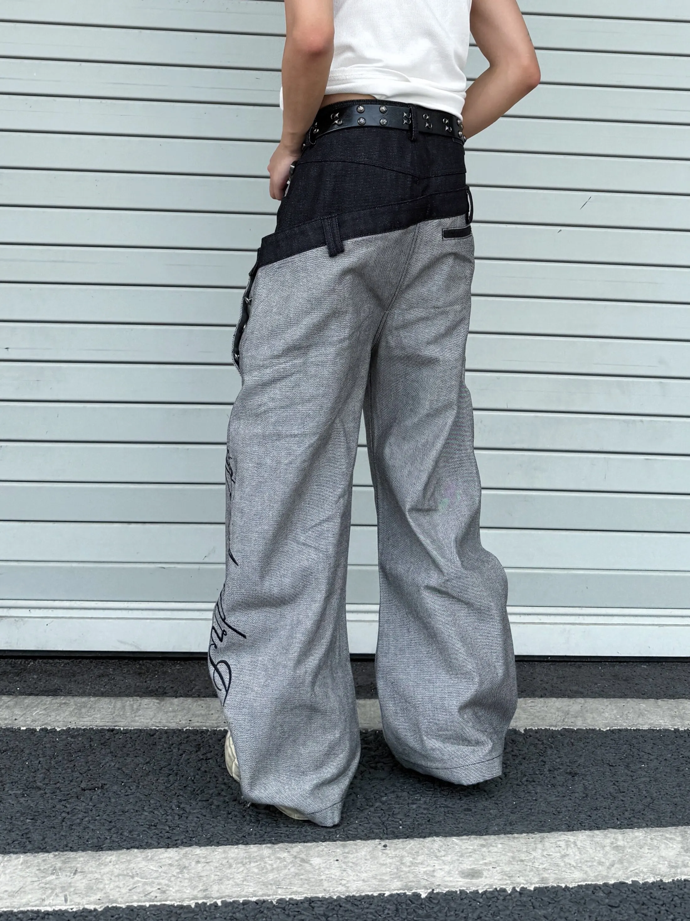 American High Street Retro Embroidered Wide Leg Jeans Loose Straight Casual Long Trousers Men's Design Sense Trendy