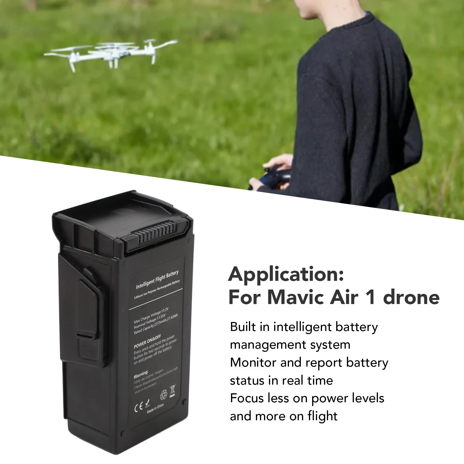 Inteligentna bateria lotnicza dla MAVIC Air 1 wymiana dronów akumulator 2375mAh Maksymalny czas lotu 46 minut