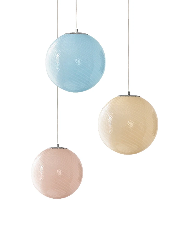 Macaron Balloon Colorful Glass Chandeliers LED Dining Room Staircase Lustre Cafe Hanging Lamp Home Bedroom Cute Lighting Fixture