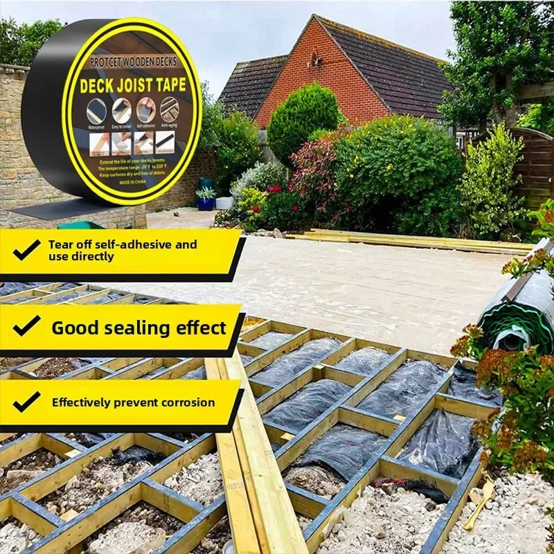 Joist Tape Deck Wood Board Protection Heat-resistant Sunproof Self-adhesive Black Butyl Waterproof Tape with Strong Adhesion